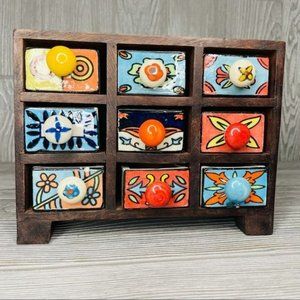 India wooden ceramic drawer stash box / spice box decoration